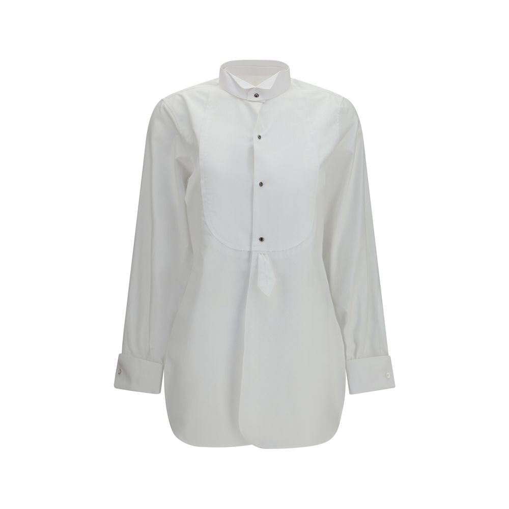 Band Collar Cotton Shirt — White