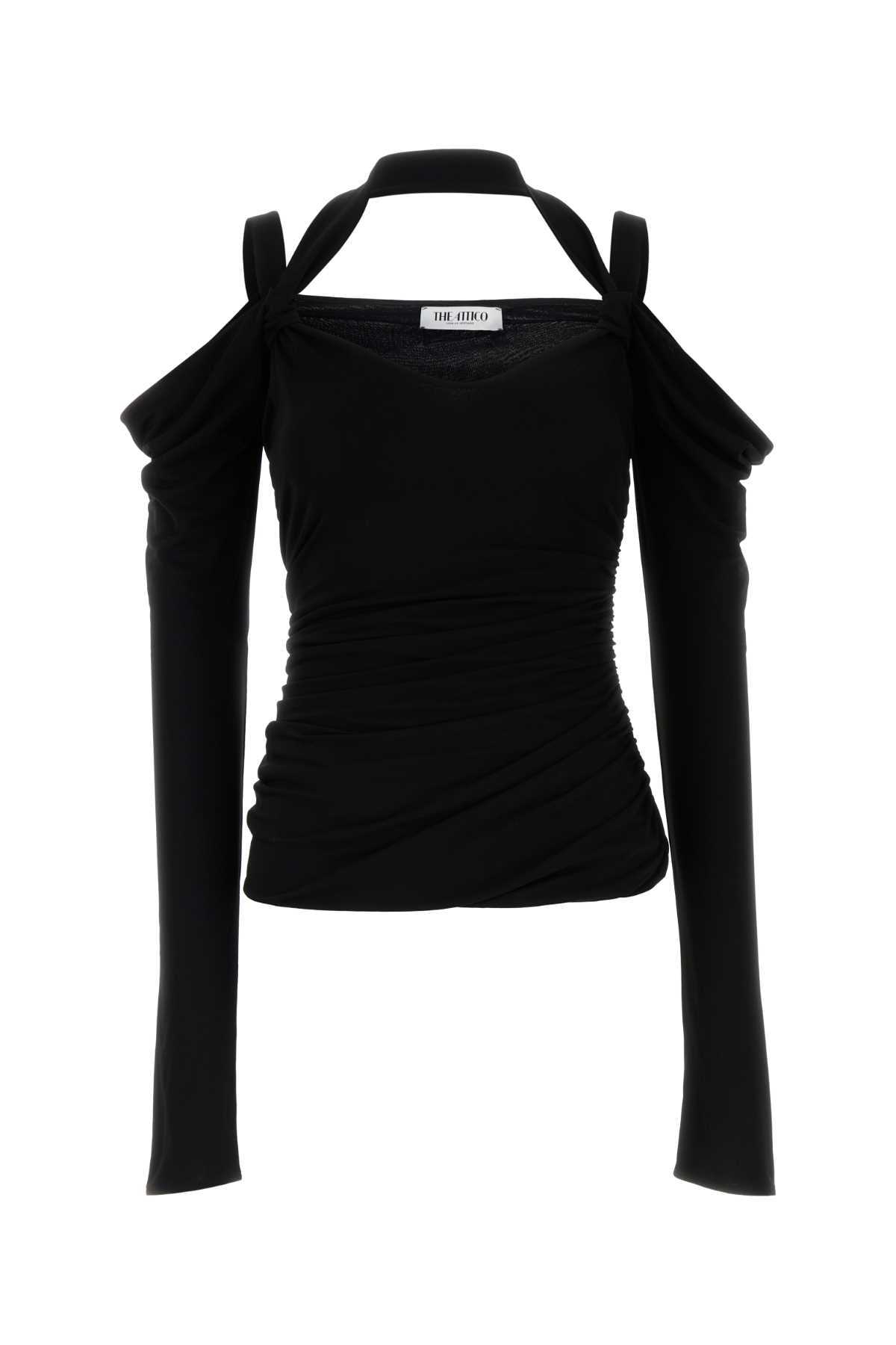 Cold-Shoulder Crepe Blouse — Black