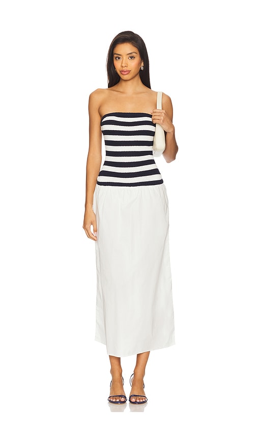 Onia Crochet Knit Poplin Maxi Dress in Navy. S. Also in