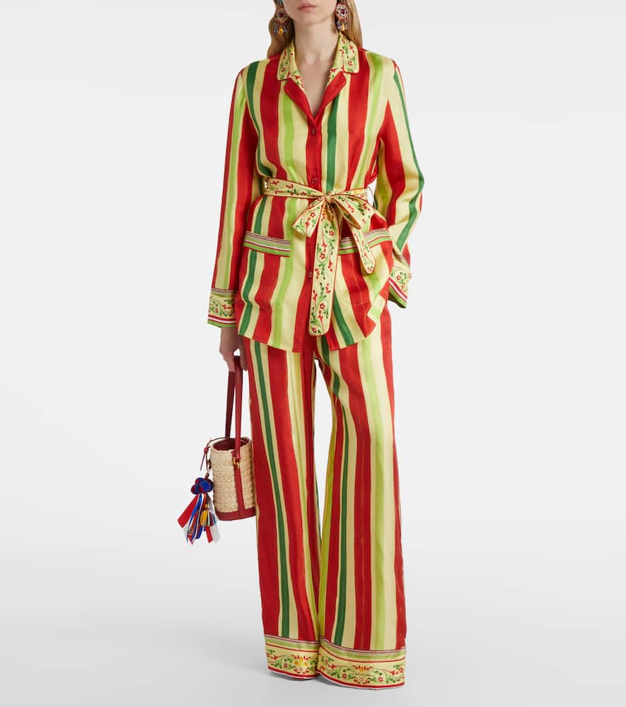 Belted striped silk shirt