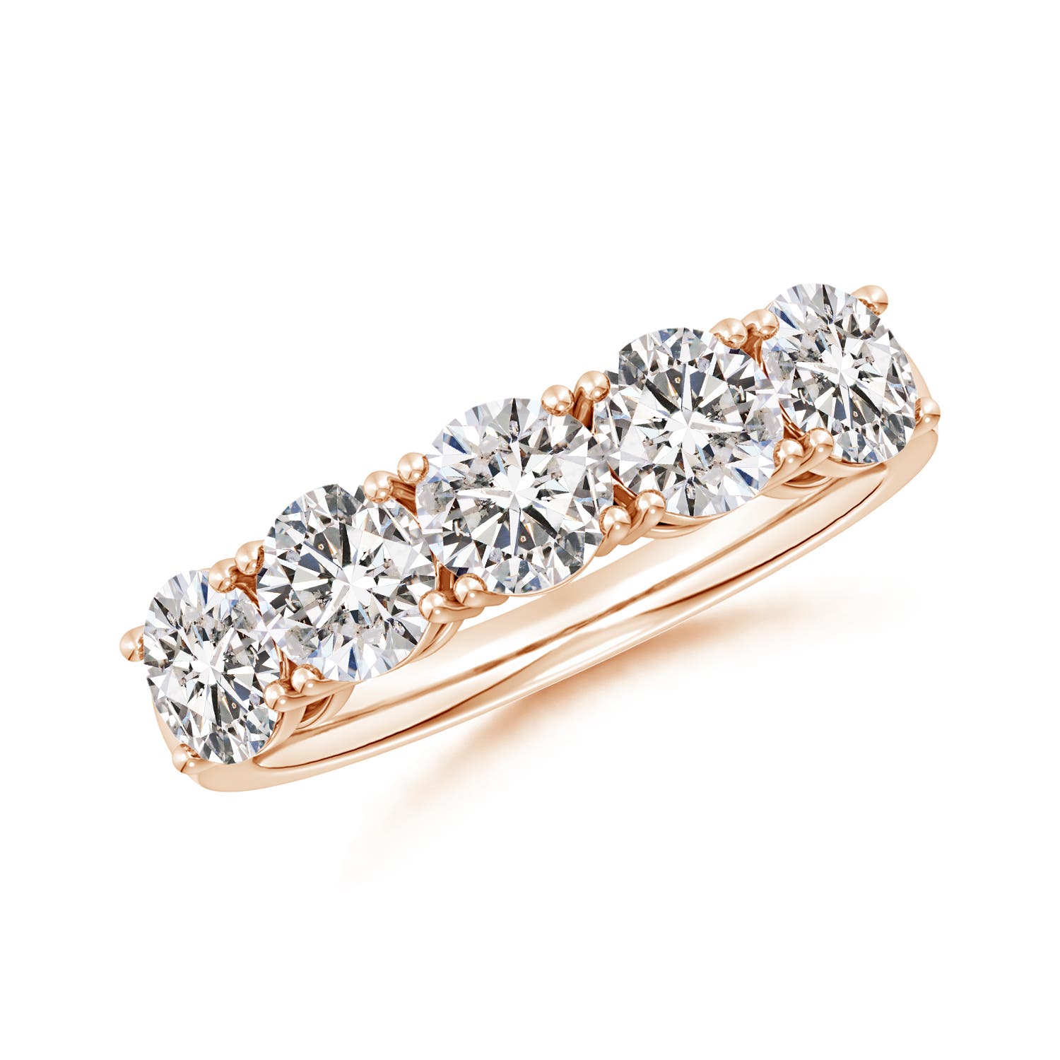 Angara 2.35 Carats Prong-Set Round Diamond Five Stone Wedding Ring in 18K Rose Gold