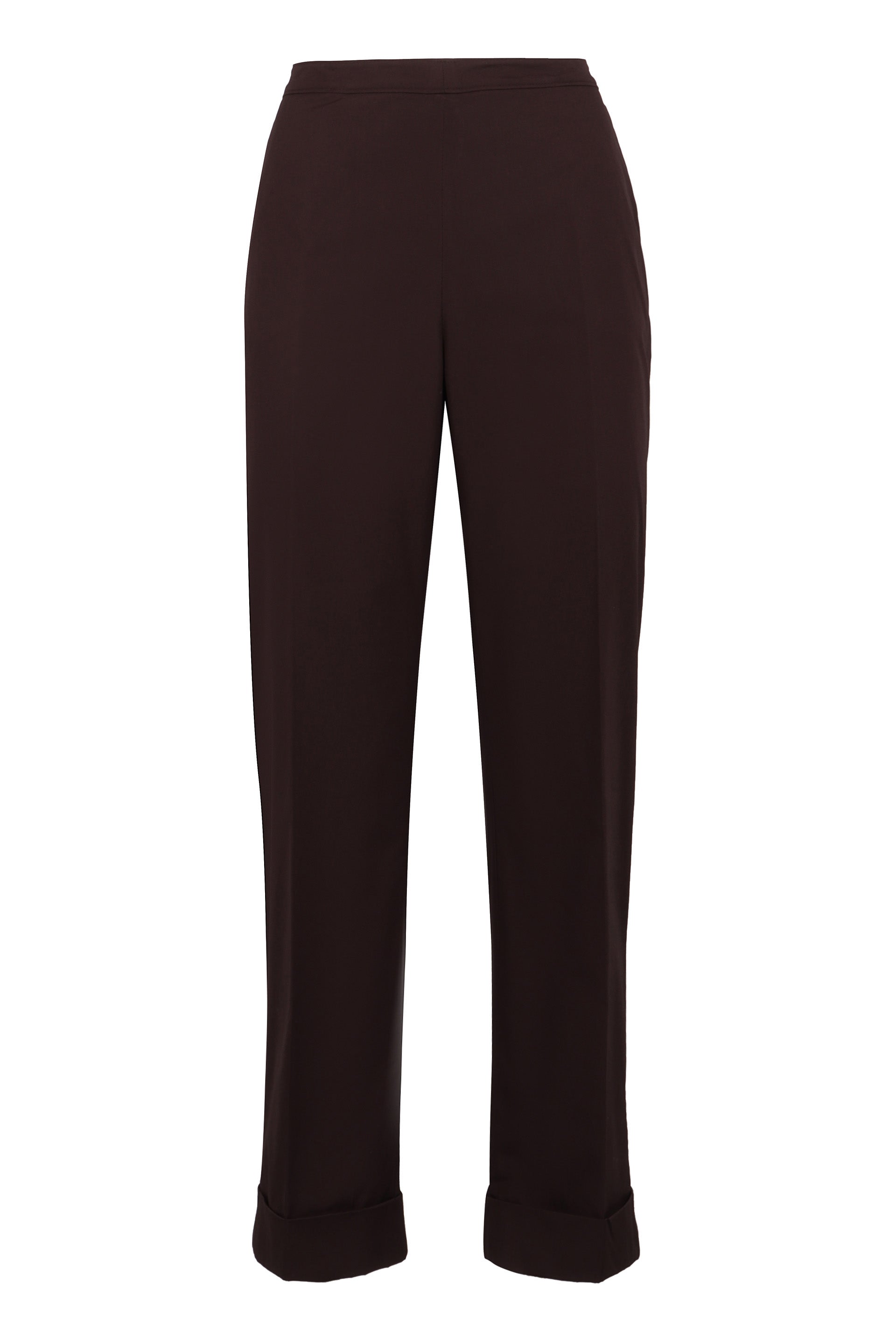 High-Rise Cotton Trousers with Roll-Up Ankle Cuffs