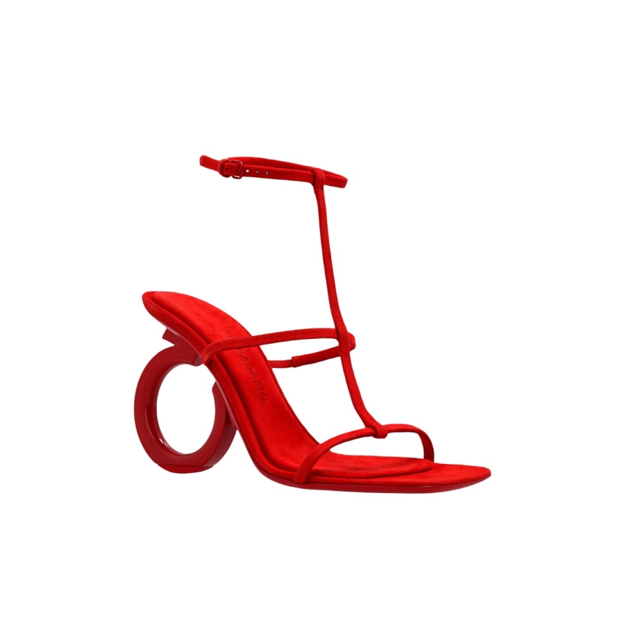 Red Elina T-Strap Gancini Sandals