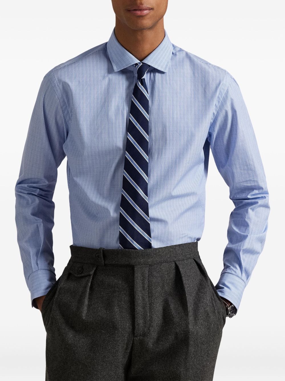 Plaid-pattern poplin shirt - Blue