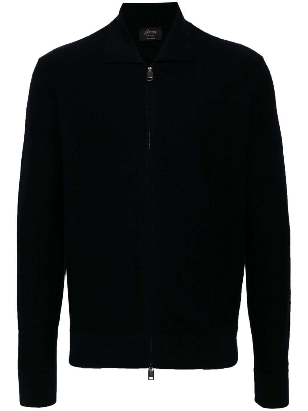 Ribbed cashmere zip-front sweater - Blue