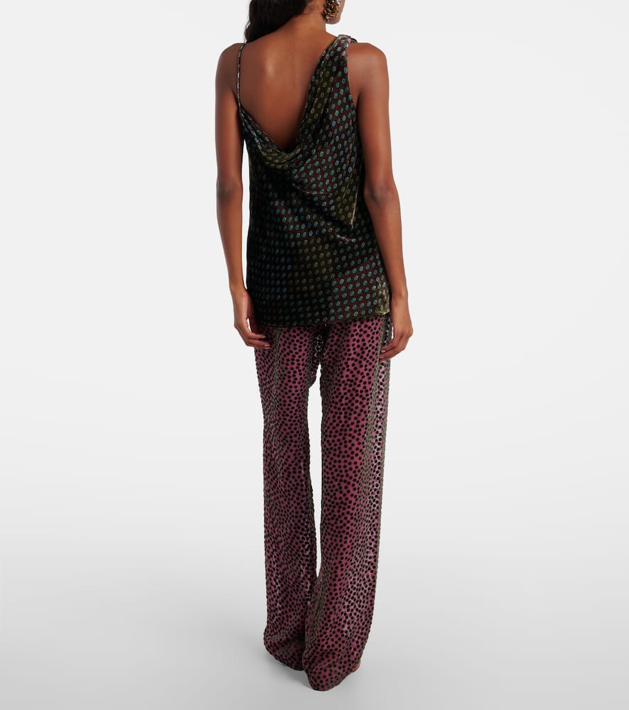 Draped printed velvet top