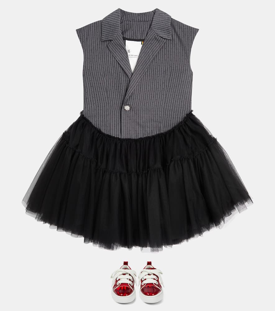Embellished pinstripe tulle dress
