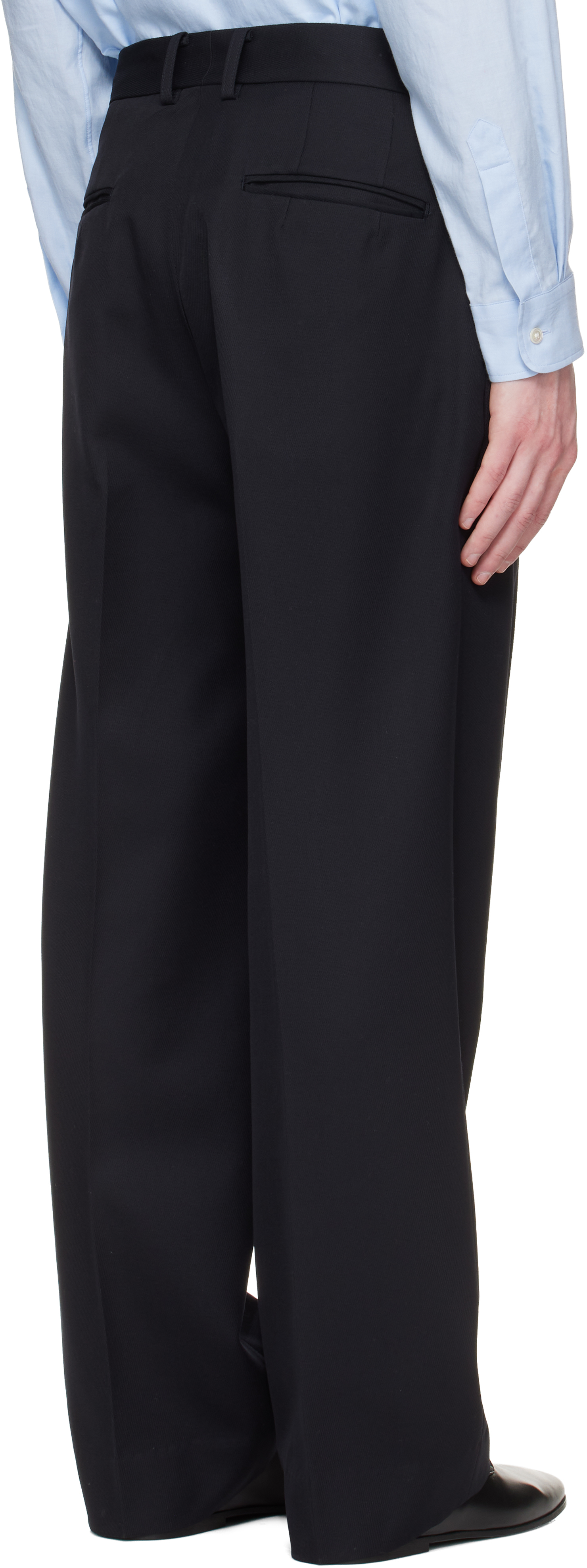 Navy Wool Kersey Straight Trousers