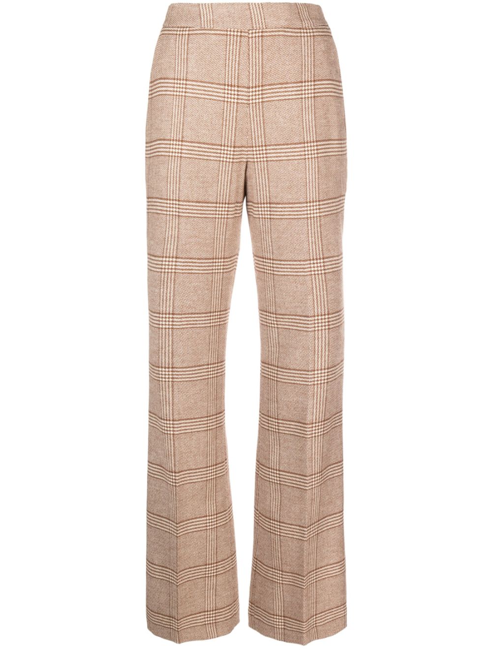 Plaid-check flared trousers - Neutrals