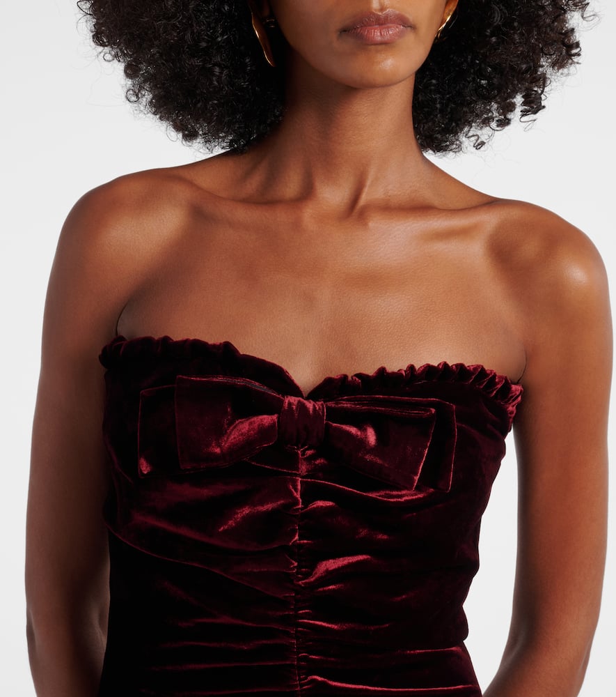Bow-detail ruched velvet gown