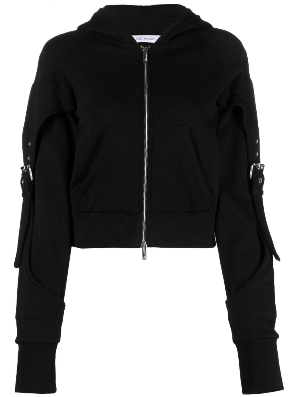 Buckle-detail zip-up cotton hoodie - Black