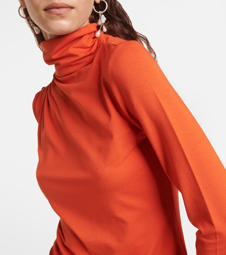 Gathered jersey turtleneck top
