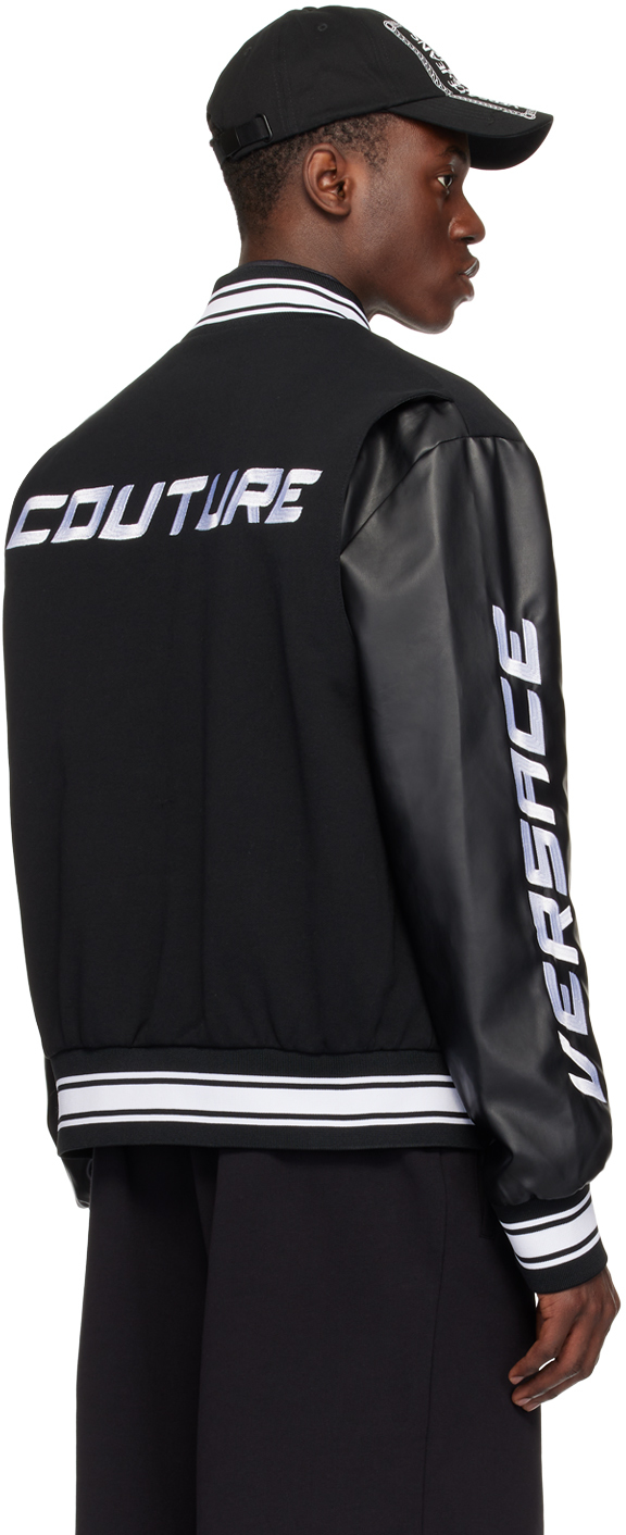 Versace Jeans Couture Black Patch Faux-Leather Bomber Jacket