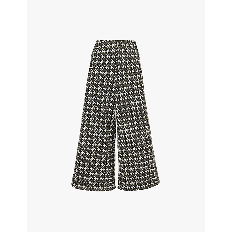 Womens Black/deep Autumn Ol Houndstooth Wide-leg Cropped Woven Trousers