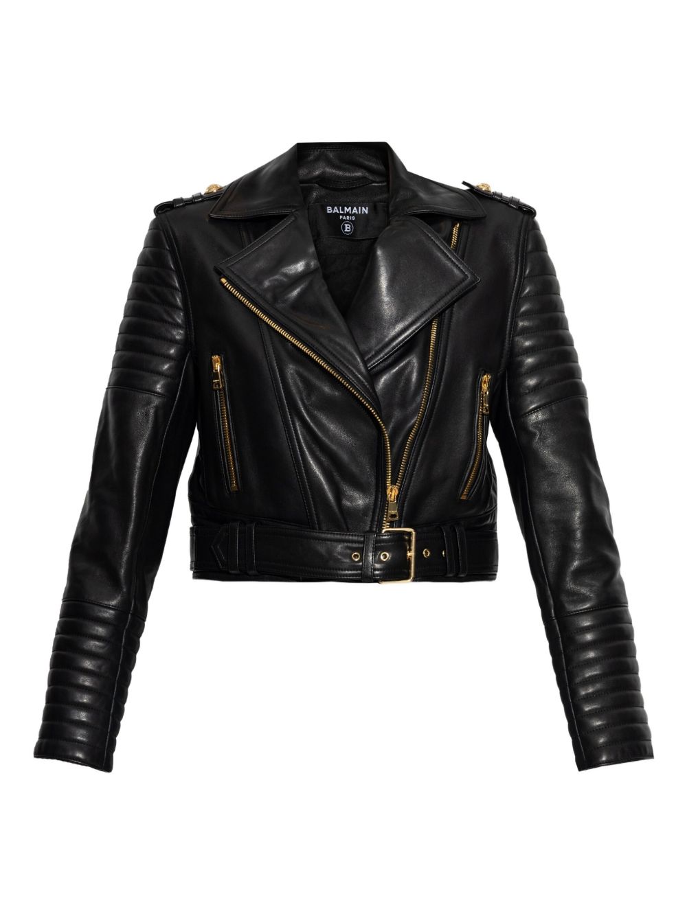 Asymmetrical-zip leather jacket - Black