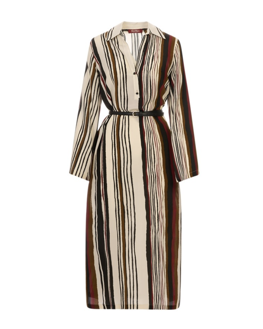 Multicolour Stripes Shirt Collar Midi Dress