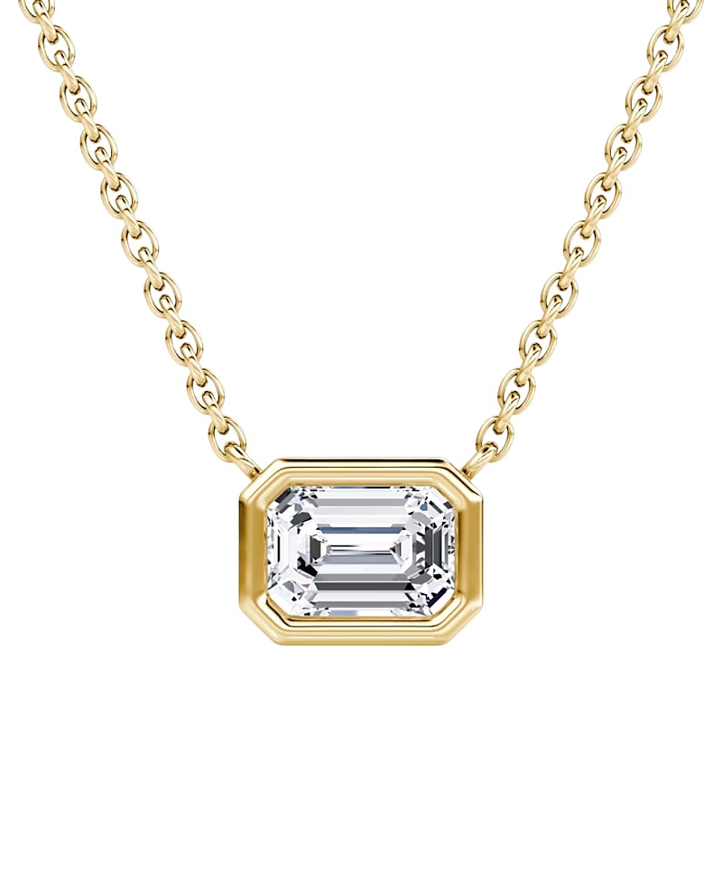 Bezel Solitaire Necklace in 14K Gold, 0.75ctw Emerald Lab Grown Diamond
