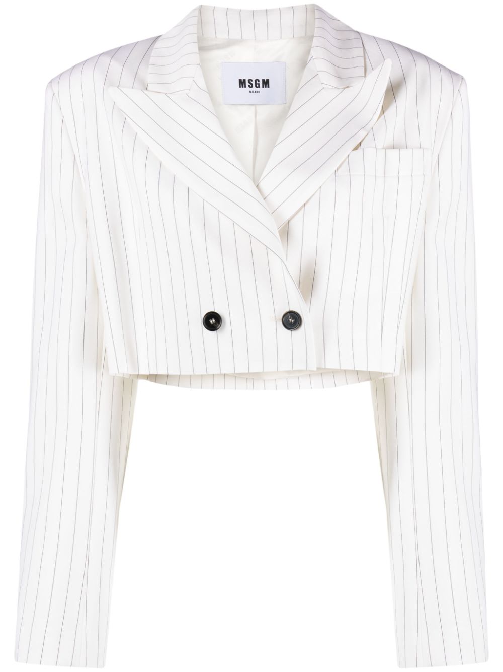 Pinstripe-pattern cropped blazer - White