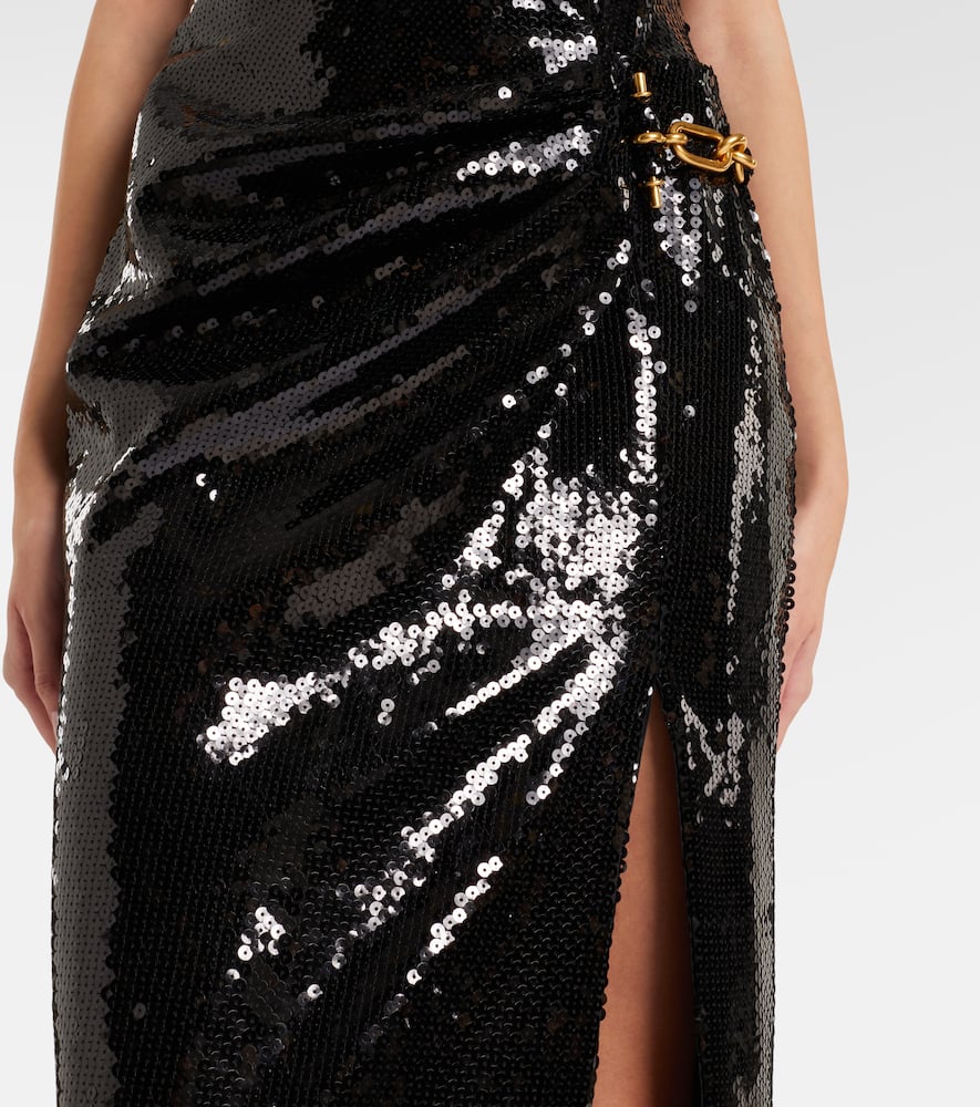 Chain-detail sequined gown