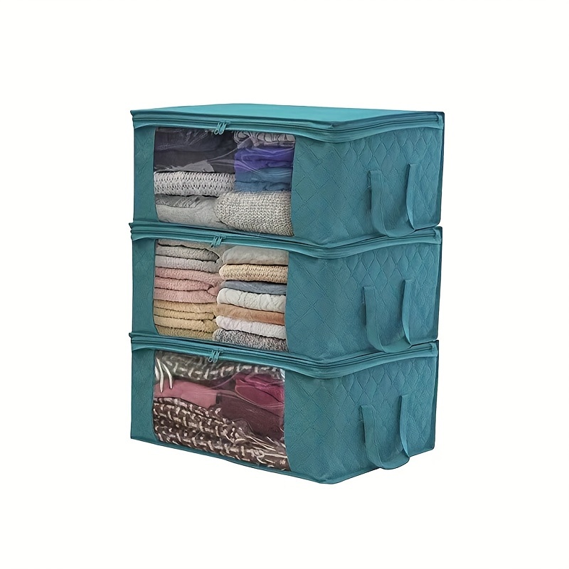TEMU 1/3pcs Clothes Storage Bag 3pack Large Capacity Solution Organizer For Clothes, Duvets, Comforters, Blankets, Bedding With Zip And Clear Window
