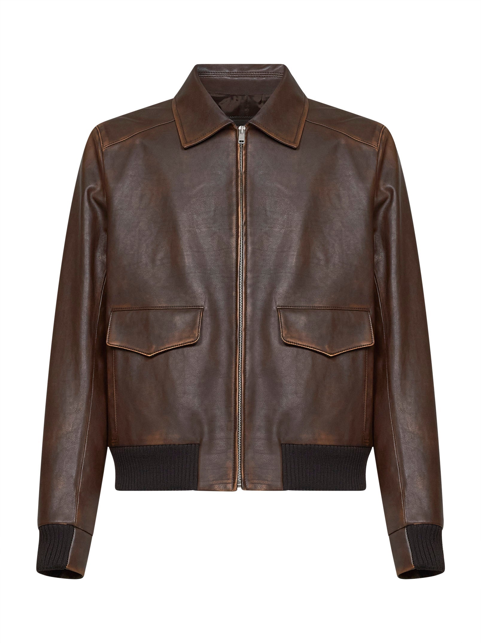 Burnished Calf Leather Jacket — Brown