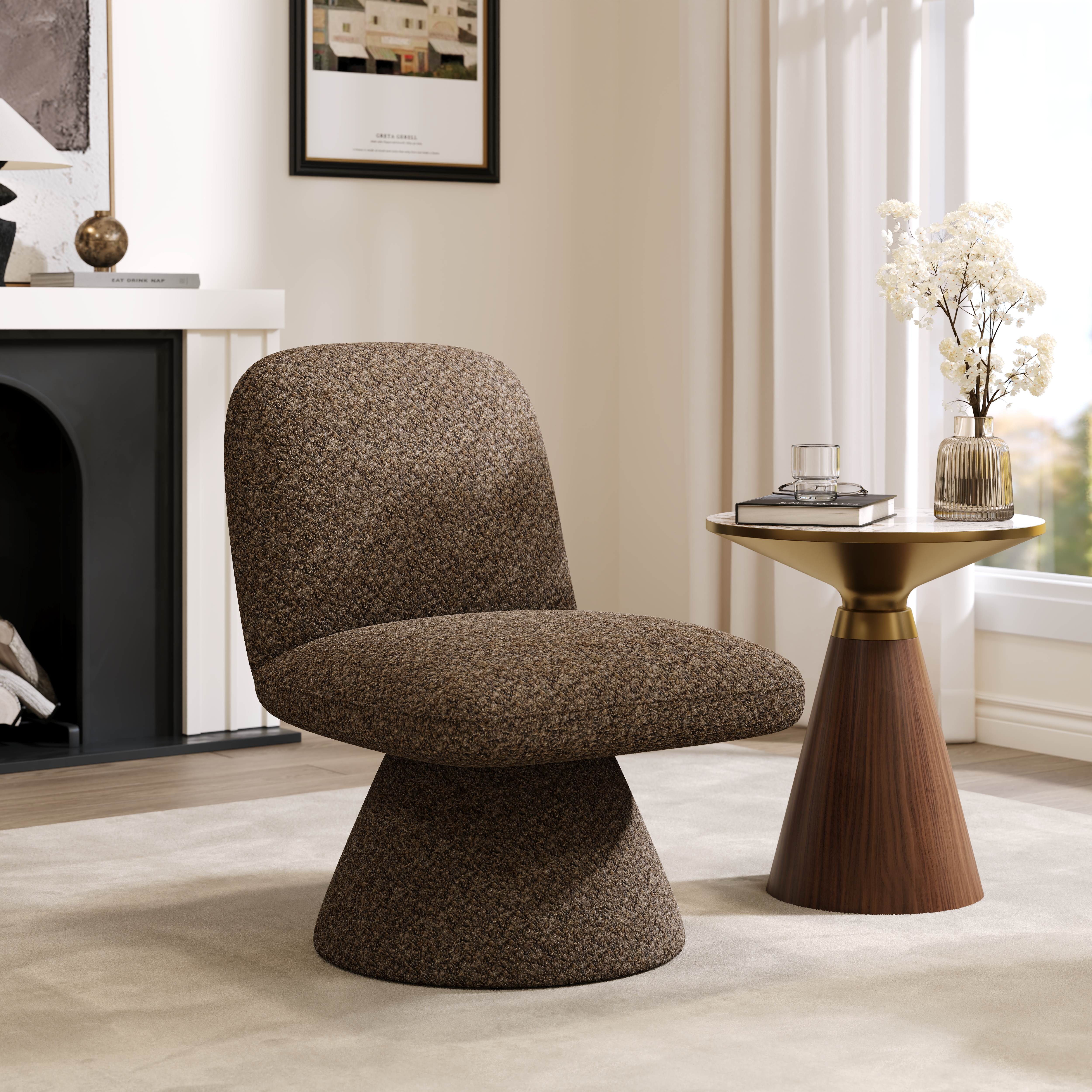 Fauteuil d'appoint crapaud pivotant rembourré en bouclette pouce