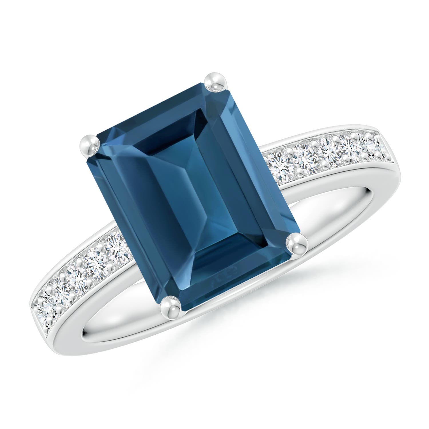Angara 4.0 Carats Octagonal London Blue Topaz Cocktail Ring with Diamonds in Platinum
