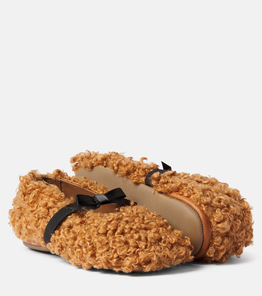 PèPè Bow-detail shearling ballet flats