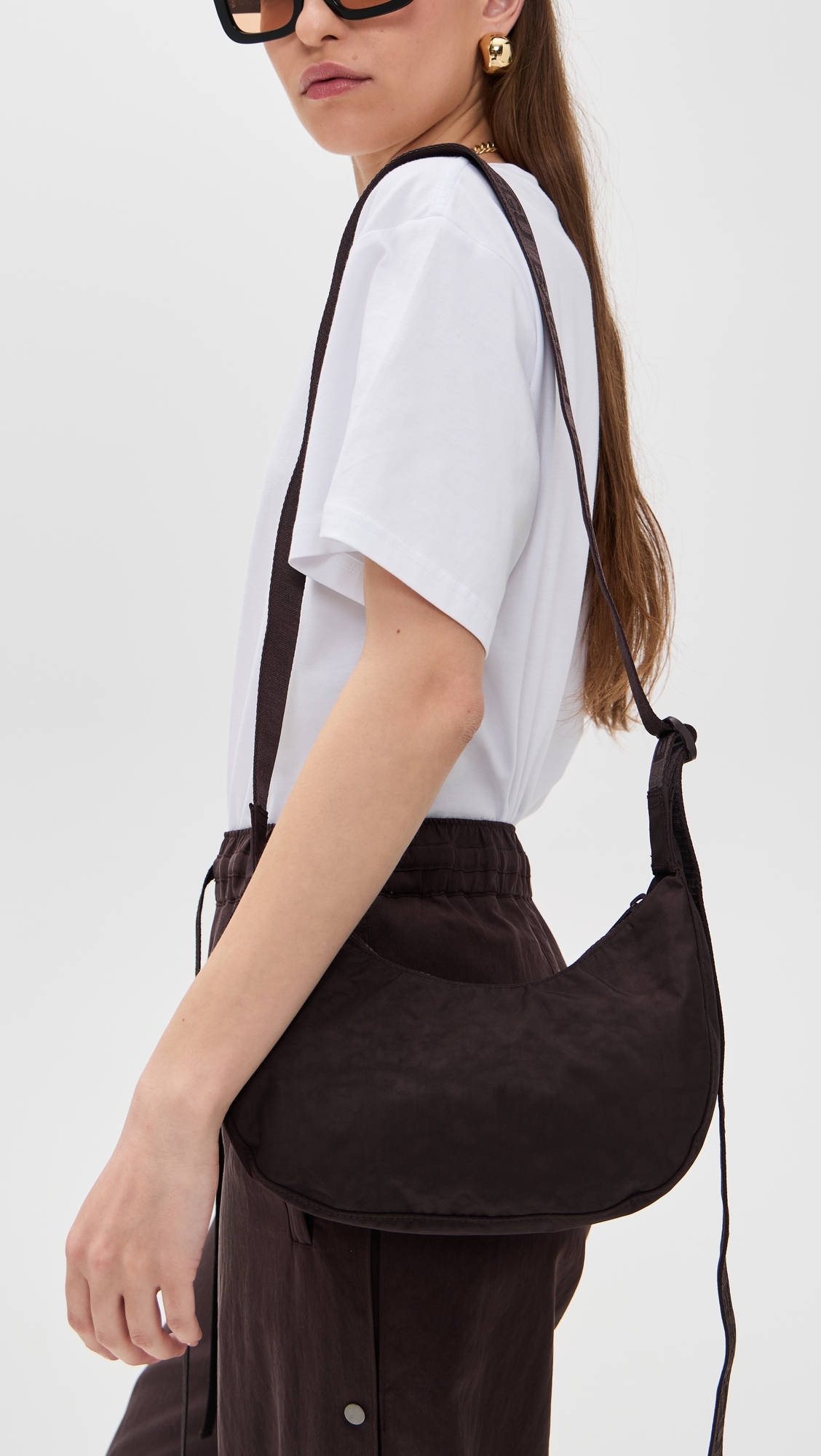 BAGGU Small Nylon Crescent Bag Chocolate Plum One Size