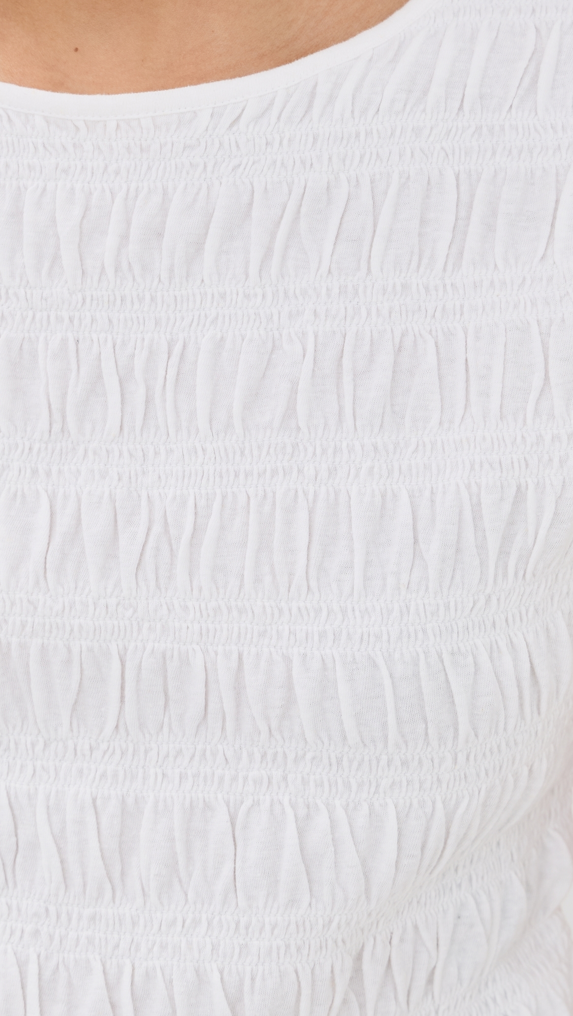 Smocked Boat Neck Tank White