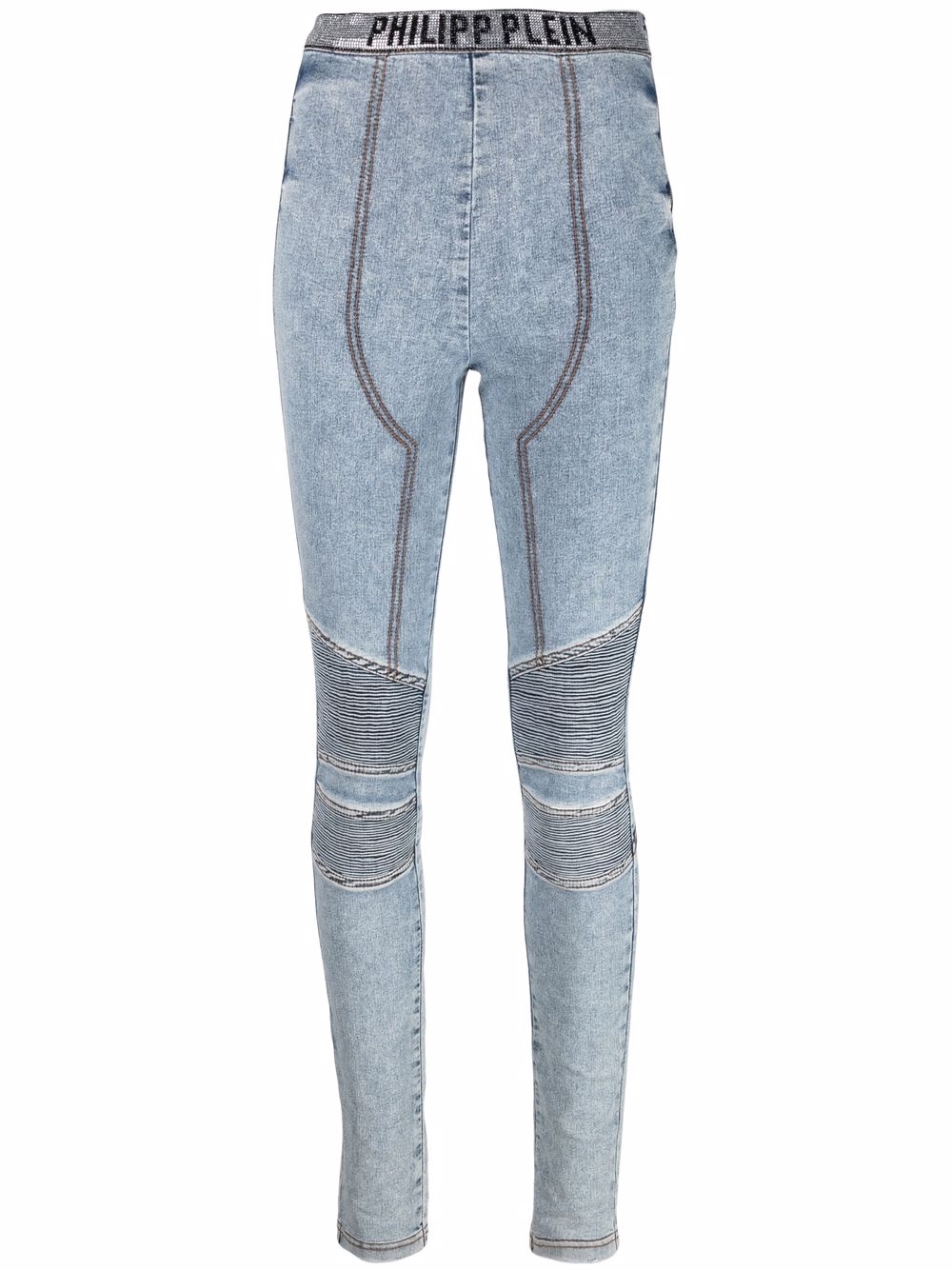 Logo-waistband denim leggings - Blue