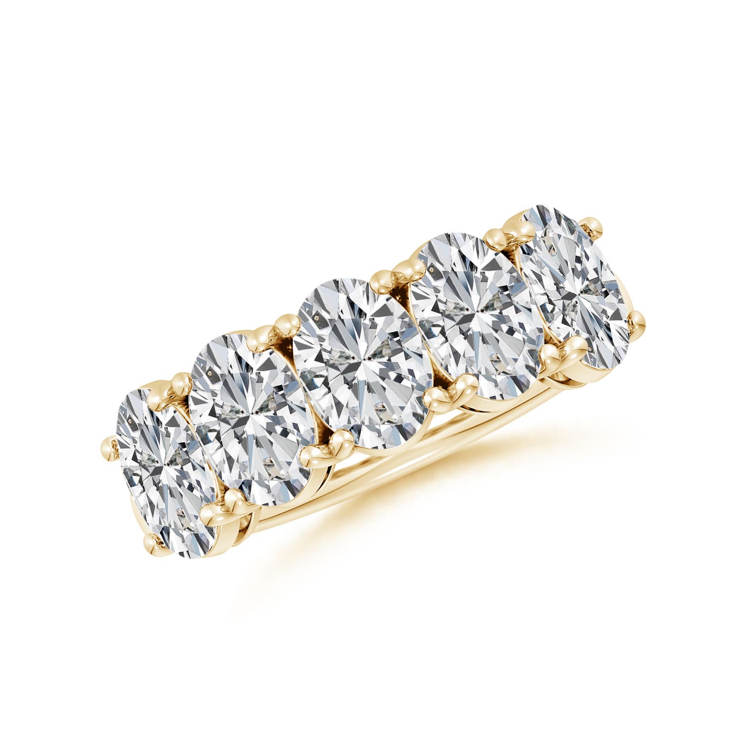 Angara 3.8 Carats Oval Diamond Five Stone Classic Anniversary Ring in 18K Yellow Gold