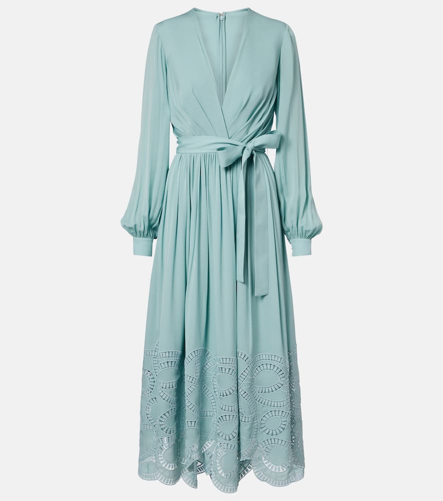 Lace-trimmed silk-blend midi dress