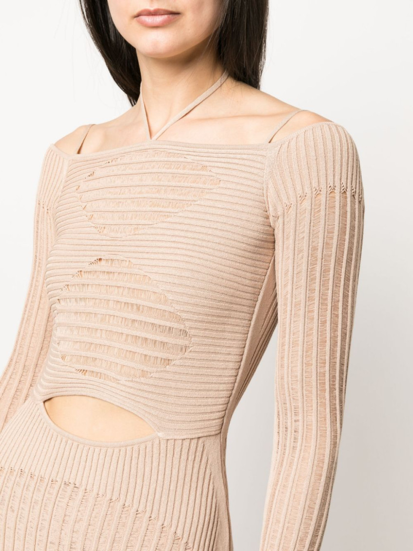 - Knit Ribbed Mini Dress