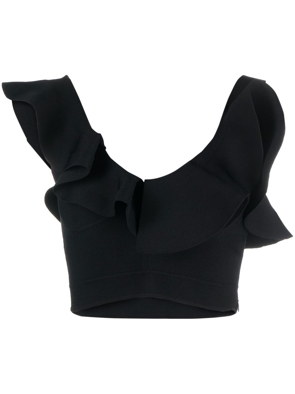Gathered-neckline cropped top - Neutrals