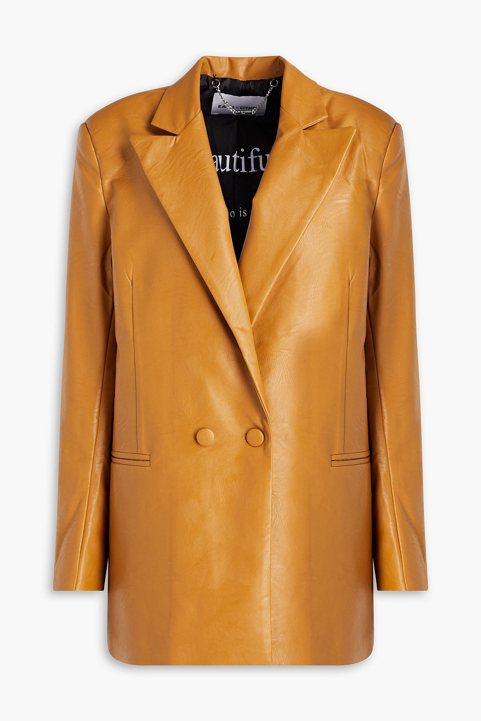 Double-breasted faux leather blazer