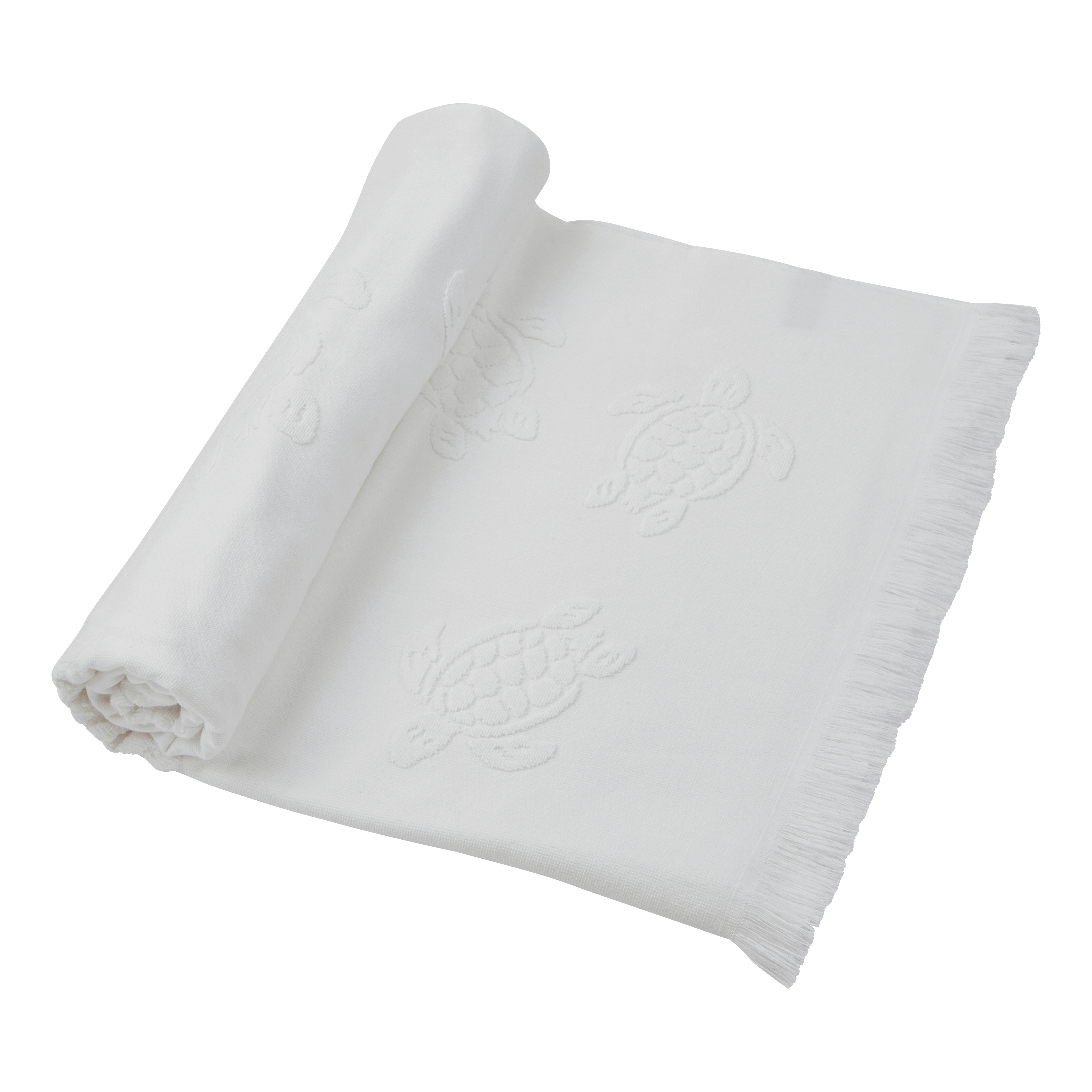 Beach Towel In Organic Cotton Turtles Jacquard - Towel - Santah - White