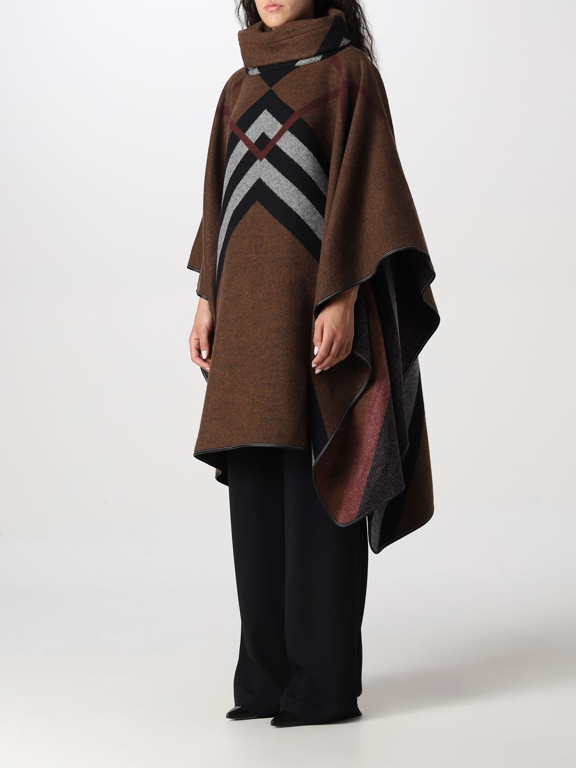 Chevron Check-jacquard cashmere poncho