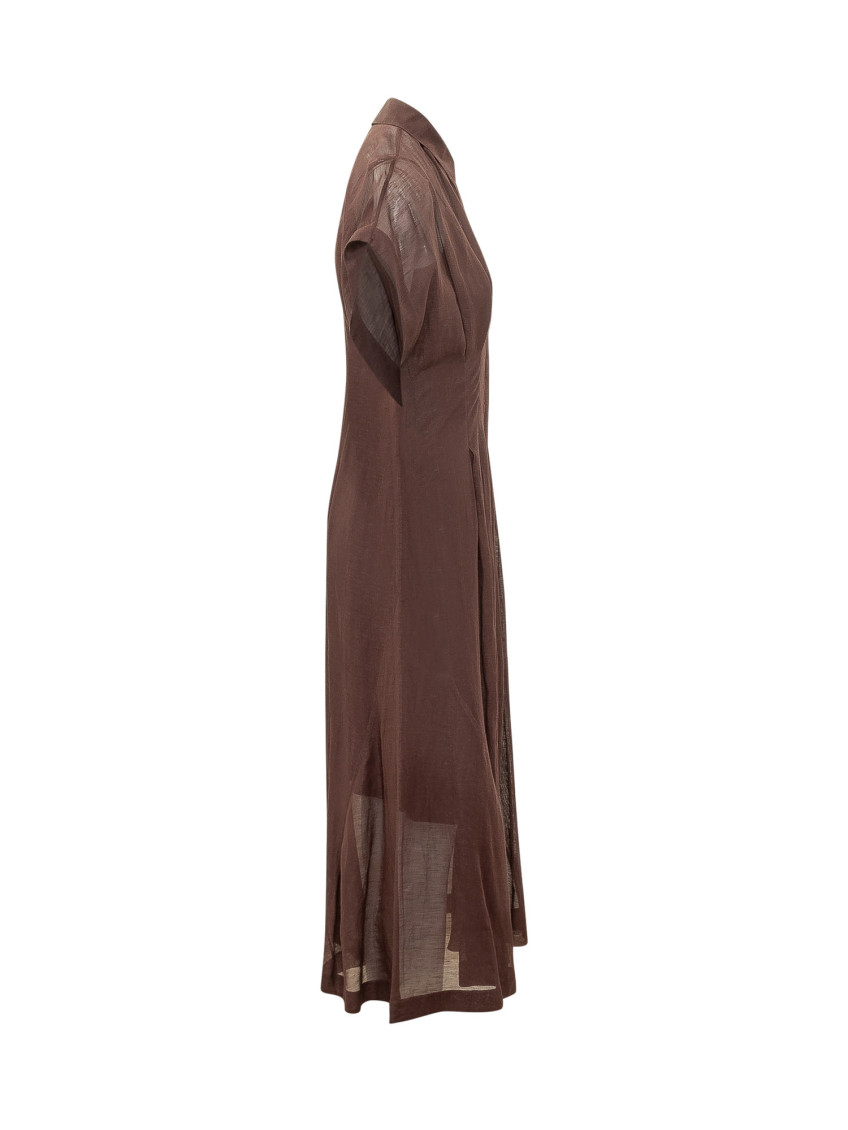 Brown Shirt Collar Maxi Dress