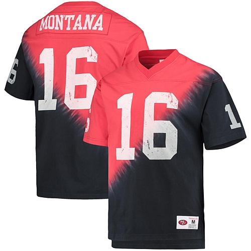 Men's Joe Montana Black/Red San Francisco 49ers Retired Player Name & Number Diagona