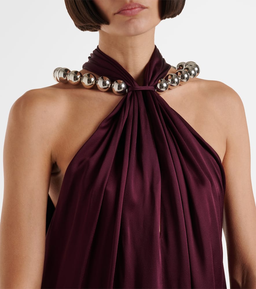 Embellished halterneck satin jumpsuit