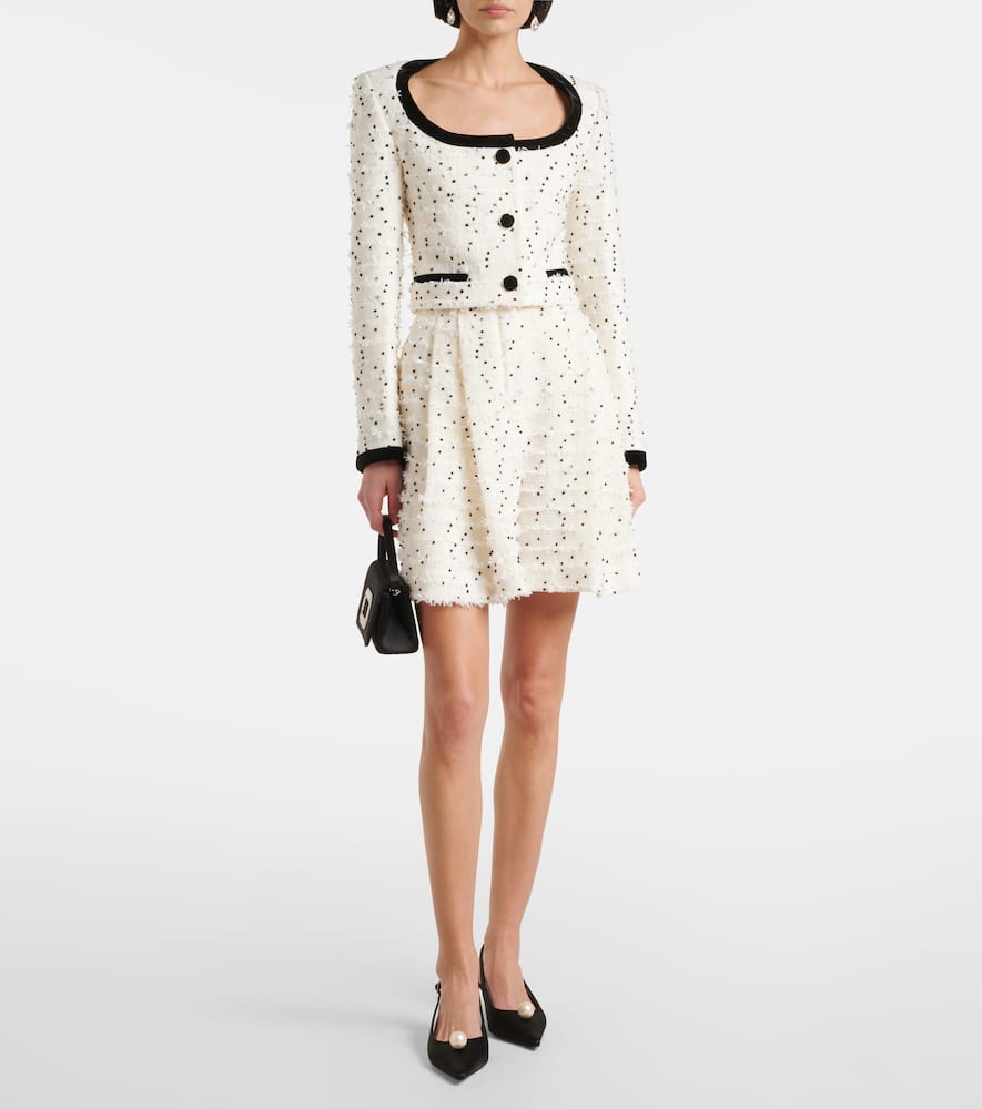 Polka-dot fringed wool-blend tweed jacket