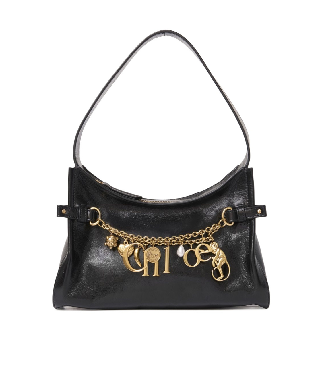 CHLOÉ CHARMS Shiny Leather Hobo Bag