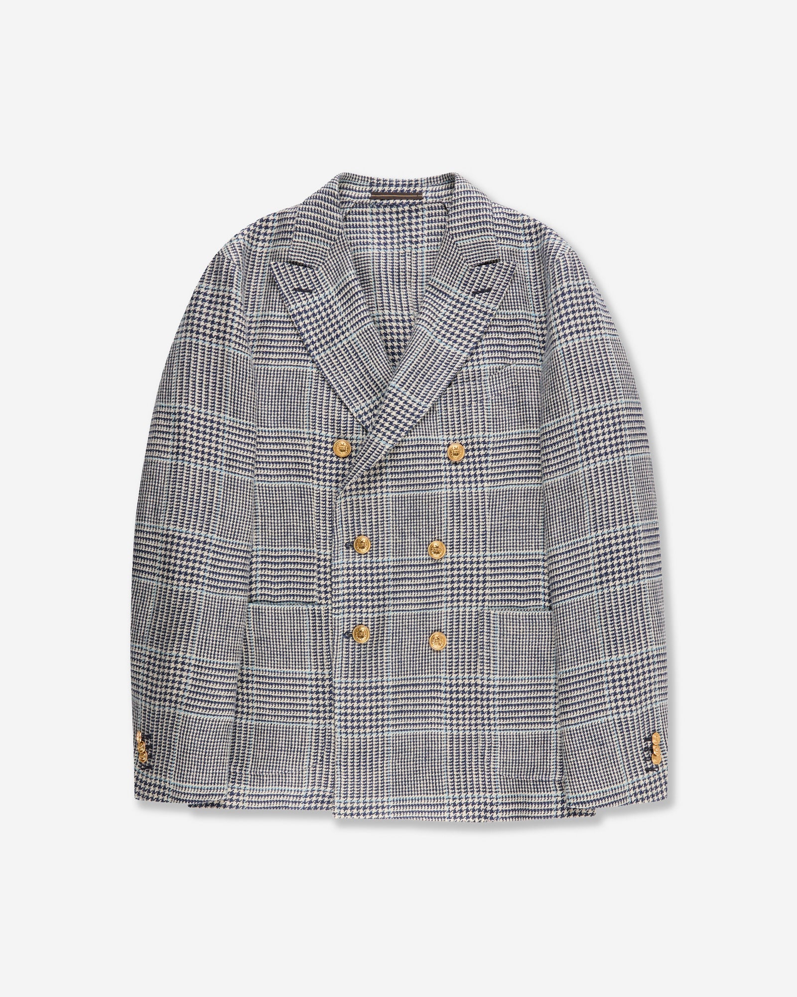 Regular fit linen and silk double-breasted jacket dark blue