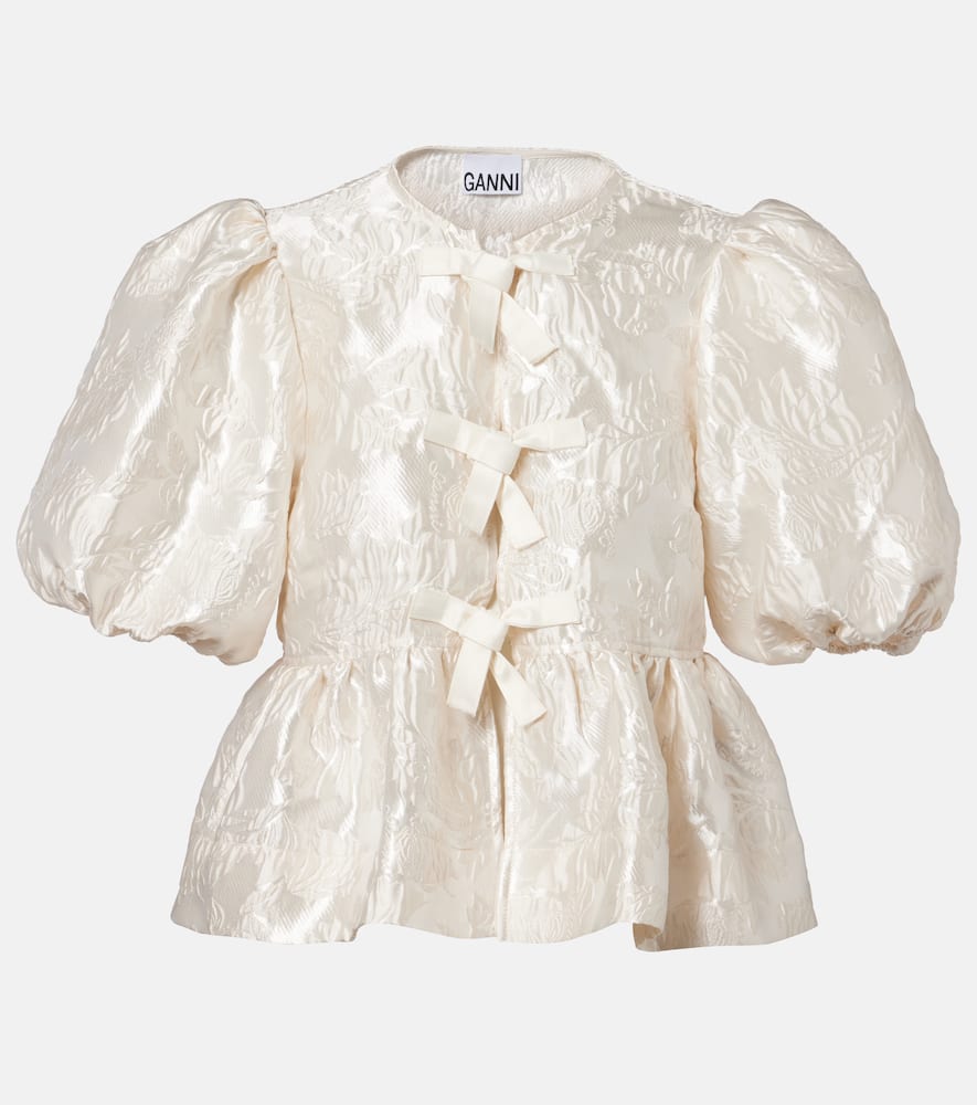 Peplum satin jacquard blouse