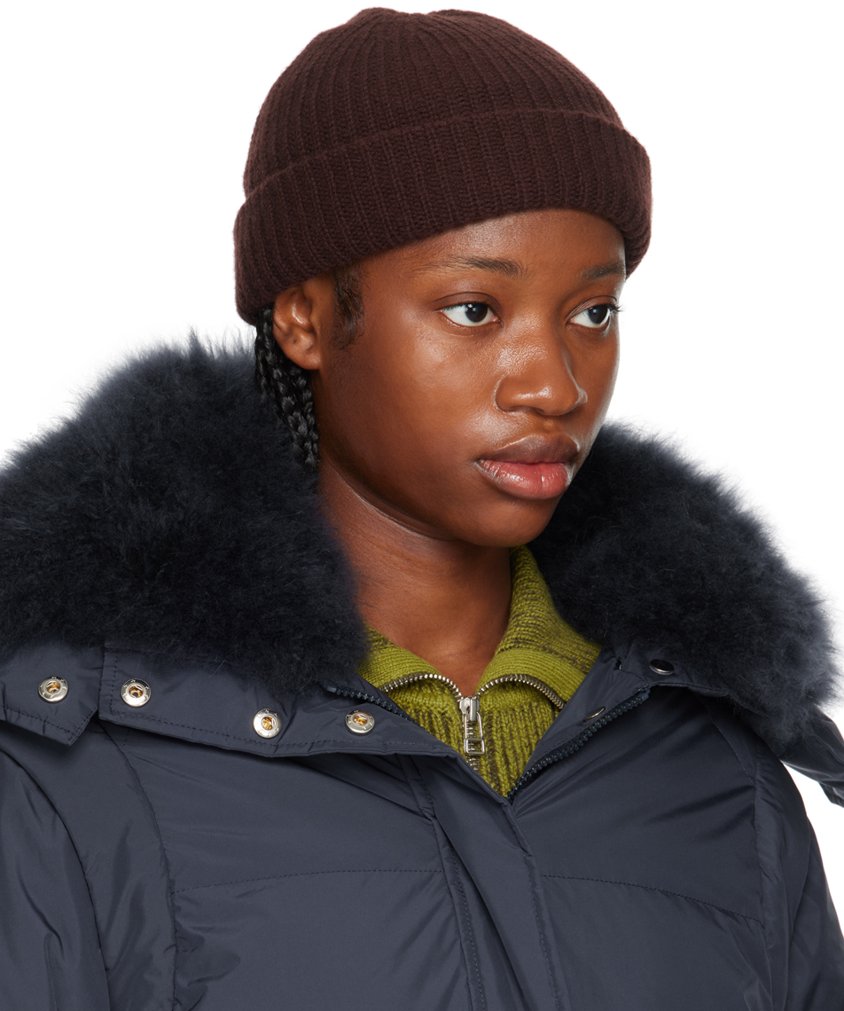 Yves Salomon Brown Ribbed Beanie