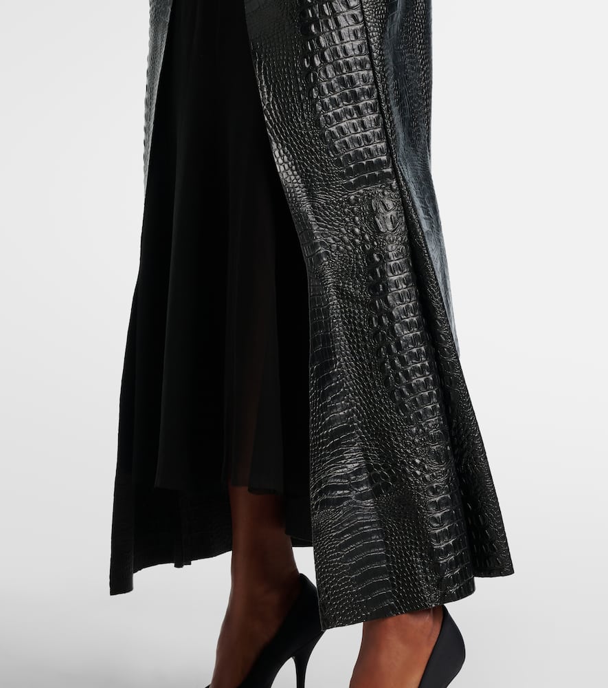 Snake-effect faux leather midi dress