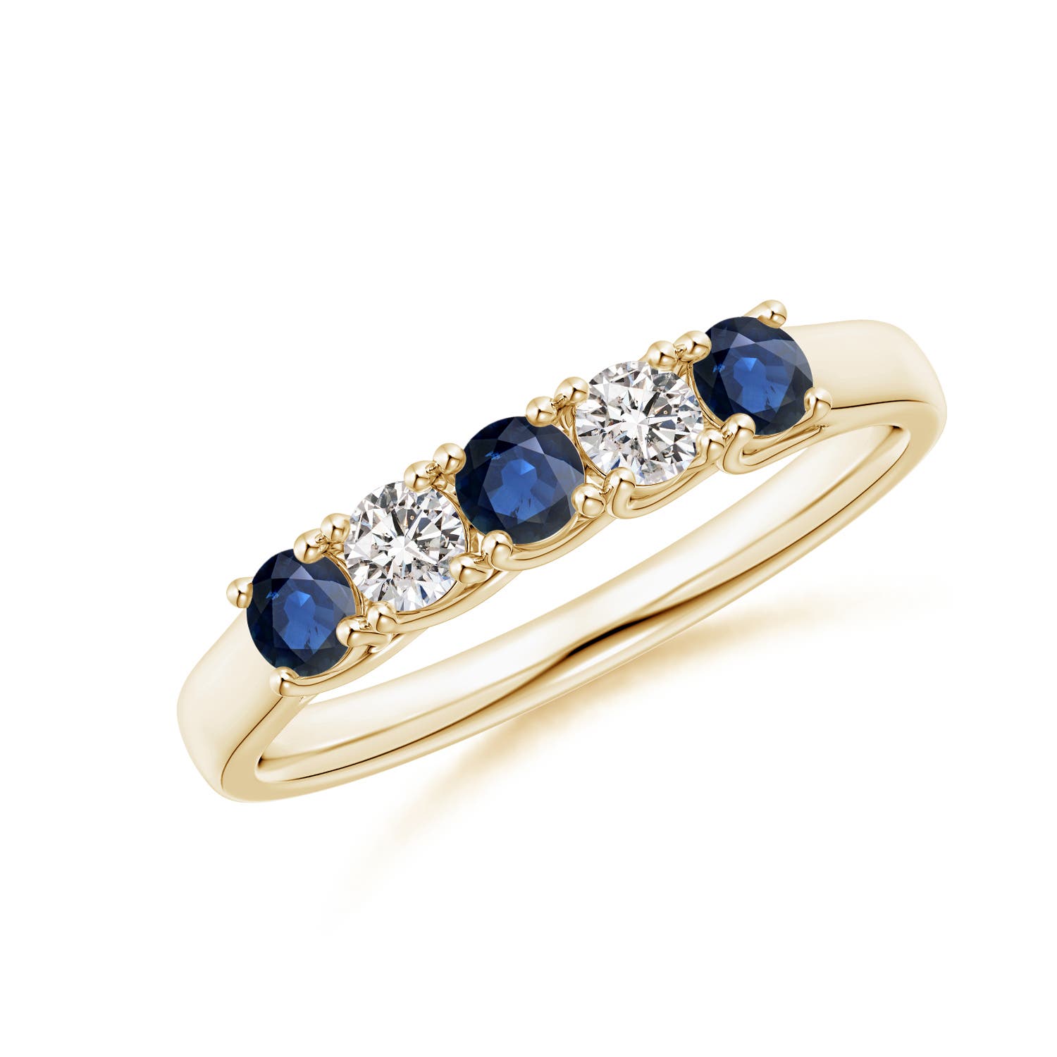 Angara 0.36 Carat Half Eternity Five Stone Sapphire and Diamond Wedding Band in 14K Yellow Gold
