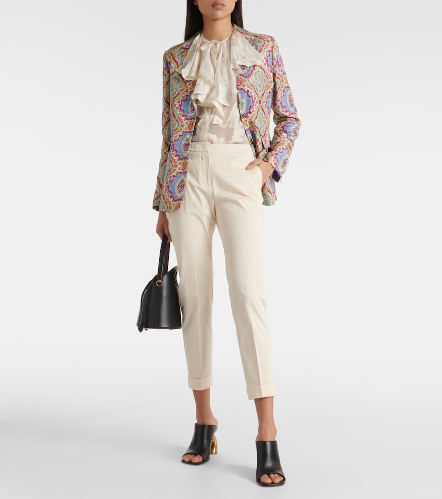 High-rise cotton-blend tapered pants