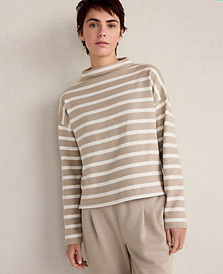 Ann Taylor Haven Well Within Organic Cotton Funnel Neck Striped Pullover